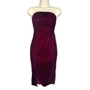 Lulus Strapless Velvet Dress XS Burgundy Red Bodycon Cocktail Party Holiday Sexy